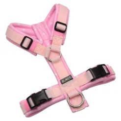 BUMER Hundegeschirr, gepolstert ohne geteilten Bruststeg, Größe XS, Gurtband Zartrosa, Softshell DOTS Pink, Ringe silberfarbig (Edelstahl), Schnallen DURAFLEX®