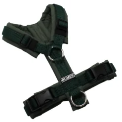 BUMER Hundegeschirr, gepolstert ohne geteilten Bruststeg, Größe XXS, Gurtband Dunkelgrün, Softshell Schilfgrün, Ringe silberfarbig (Edelstahl), Schnallen schwarz
