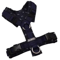 BUMER Hundegeschirr, gepolstert ohne geteilten Bruststeg, Größe XXS, Gurtband Dunkelnavy, Softshell ANKER Navy, Ringe silberfarbig (Edelstahl), Schnallen schwarz (DURAFLEX®)