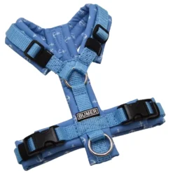 BUMER Hundegeschirr, gepolstert ohne geteilten Bruststeg, Größe XXS, Gurtband Eisblau, Softshell ANKER Ozeanblau, Ringe silberfarbig (Edelstahl), Schnallen schwarz (DURAFLEX®)