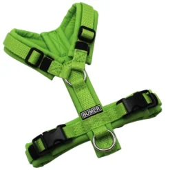 BUMER Hundegeschirr, gepolstert ohne geteilten Bruststeg, Größe XXS, Gurtband Lime, Softshell Hell Lime, Ringe silberfarbig (Edelstahl), Schnallen schwarz (DURAFLEX®)