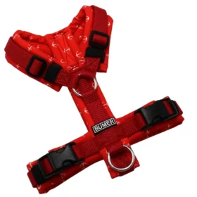 BUMER Hundegeschirr, gepolstert ohne geteilten Bruststeg, Größe XXS, Gurtband Mattrot, Softshell ANKER Rot, Ringe silberfarbig (Edelstahl), Schnallen schwarz (DURAFLEX®)