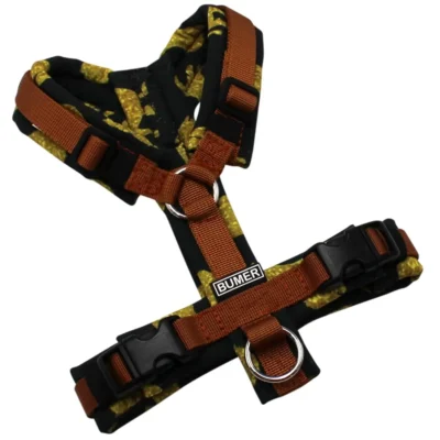 BUMER Hundegeschirr, gepolstert ohne geteilten Bruststeg, Größe XXS, Gurtband: PREMIUM Copper Glow, Softshell: DACKEL #1, Ringe: silberfarbig (Edelstahl), Schnallen: schwarz (DURAFLEX®)