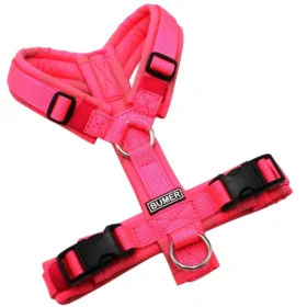 BUMER Hundegeschirr, gepolstert ohne geteilten Bruststeg, Größe XXS, Gurtband PREMIUM Vibrant Magenta, Softshell CAMOU REFLEX Pink, Ringe silberfarbig (Edelstahl), Schnallen schwarz