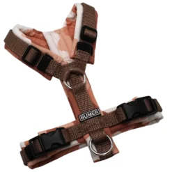 BUMER Hundegeschirr, gepolstert ohne geteilten Bruststeg, Größe XXS, Gurtband PREMIUM X Hellbraun, Softshell CAMOUFLAGE Dusty Rose, Ringe silberfarbig (Edelstahl), Schnallen schwarz (DURAFLEX®)