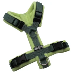 BUMER Hundegeschirr, gepolstert ohne geteilten Bruststeg, Größe XXS, Gurtband Salbei, Fleece Pastel Fern, Ringe silberfarbig (Edelstahl), Schnallen schwarz (DURAFLEX®)