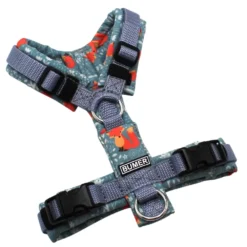 BUMER Hundegeschirr, gepolstert ohne geteilten Bruststeg, Größe XXS, Gurtband Titan, Softshell WALDTIERE #2, Ringe silberfarbig (Edelstahl), Schnallen schwarz (DURAFLEX®), Applikation
