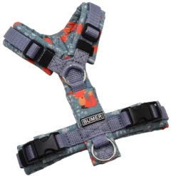 BUMER Hundegeschirr, gepolstert ohne geteilten Bruststeg, Größe XXS, Gurtband Titan, Softshell Waldtiere #2, Ringe silberfarbig (Edelstahl), Schnallen schwarz (DURAFLEX®)