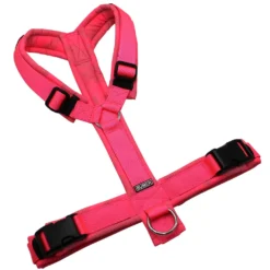 BUMER Hundegeschirr, gepolstert ohne geteilten Bruststeg, Zwischengröße M/L, Gurtband PREMIUM Vibrant Magenta, Softshell Camou REFLEX Neonpink, Ringe silberfarbig (Edelstahl), Schnallen DURAFLEX®