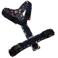 BUMER Hundegeschirr, gepolstert ohne geteilten Bruststeg, Zwischengröße XS/S, Gurtband Dunkel Navy, Softshell WEIHNACHTEN #7, Ringe silberfarbig (Edelstahl), Schnallen schwarz (DURAFLEX®)