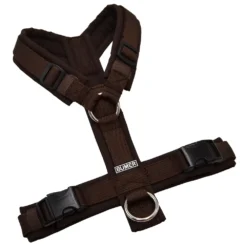 BUMER Hundegeschirr, gepolstert ohne geteilten Bruststeg, Zwischengröße XS/S, Gurtband PREMIUM Cocoa Bean, Softshell Antikbraun, Ringe silberfarbig (Edelstahl), Schnallen schwarz (DURAFLEX®)