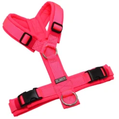 BUMER Hundegeschirr, gepolstert ohne geteilten Bruststeg, Zwischengröße XS/S, Gurtband PREMIUM Vibrant Magenta, Softshell Neonpink, Ringe silberfarbig (Edelstahl)