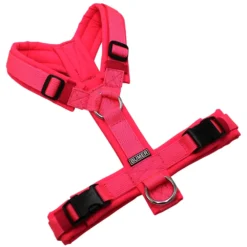 BUMER Hundegeschirr, gepolstert ohne geteilten Bruststeg, Zwischengröße XS/S, Gurtband PREMIUM Vibrant Magenta, Softshell Neonpink, Ringe silberfarbig (Edelstahl), Schnallen schwarz (DURAFLEX®)