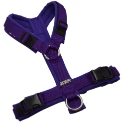 BUMER Hundegeschirr, gepolstert ohne geteilten Bruststeg, Zwischengröße XS/S, Gurtband PREMIUM X Twilight Plum, Softshell Lila Viola, Ringe silberfarbig (Edelstahl)