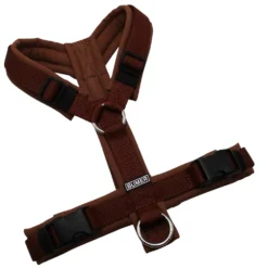 BUMER Hundegeschirr, gepolstert ohne geteilten Bruststeg, Zwischengröße XS/S, Gurtband Rotbraun, Softshell Kupferkastanie, Ringe silberfarbig (Edelstahl), Schnallen schwarz (DURAFLEX®)