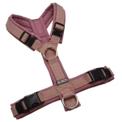 BUMER Hundegeschirr, gepolstert ohne geteilten Bruststeg, Zwischengröße XS/S, Gurtband Schmutziges Rosa, Softshell Smoky Violet, Ringe silberfarbig (Edelstahl)
