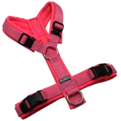 BUMER Hundegeschirr, gepolstert ohne geteilten Bruststeg, Zwischengröße XXS/XS, Gurtband Dunkelpink, Softshell Camou REFLEX Neonpink, Ringe silberfarbig (Edelstahl), Schnallen schwarz