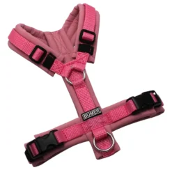 BUMER Hundegeschirr, gepolstert ohne geteilten Bruststeg, Zwischengröße XXS/XS, Gurtband Dunkelpink, Softshell Rosenquarz, Ringe silberfarbig (Edelstahl), Schnallen schwarz