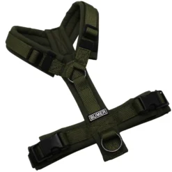 BUMER Hundegeschirr, gepolstert ohne geteilten Bruststeg, Zwischengröße XXS/XS, Gurtband PREMIUM Wiesensalbei, Softshell Olive, Ringe schwarz (Edelstahl), Schnallen schwarz (DURAFLEX®)