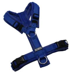 BUMER Hundegeschirr, gepolstert ohne geteilten Bruststeg, Zwischengröße XXS/XS, Gurtband Royal, Softshell Camou REFLEX Dunkelblau, Ringe silberfarbig (Edelstahl), Schnallen schwarz