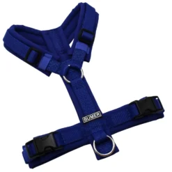 BUMER Hundegeschirr, gepolstert ohne geteilten Bruststeg, Zwischengröße XXS/XS, Gurtband Ultramarin, Softshell Royal, Ringe silberfarbig (Edelstahl), Schnallen schwarz (DURAFLEX®)