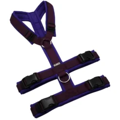 BUMER Sicherheitsgeschirr, gepolstert ohne geteilten Bruststeg, Größe M, Gurtband Aubergine, Softshell Lila Viola, Ringe silberfarbig (Edelstahl), Schnallen schwarz (DURAFLEX®)