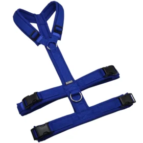 BUMER Sicherheitsgeschirr, gepolstert ohne geteilten Bruststeg, Größe XL, Gurtband Ultramarin, Softshell Royal, Ringe silberfarbig (Edelstahl), Schnallen schwarz