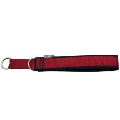 BUMER Zug-Stopp Halsband, Hundehalsband für Hunde, gepolstert, Halsumfang 43-50cm, Gurtband PREMIUM Berry Bordeaux, Softshell Navy, Ringe silberfarbig (Edelstahl)