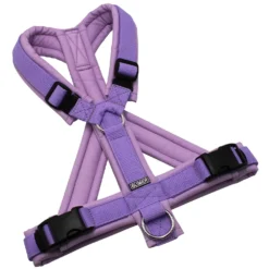BUMER1000 Hundegeschirr, gepolstert mit geteiltem Bruststeg, Größe M, Gurtband PREMIUM X Violet Veil, Softshell VIOLETT TÖNE (VT-3152), Ringe silberfarbig (Edelstahl), Schnallen schwarz (DURAFLEX®)