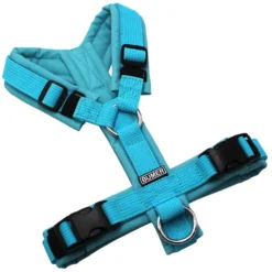 BUMER1000 Hundegeschirr, gepolstert ohne geteilten Bruststeg, Größe XS, Gurtband PREMIUM X Glacier Breeze, Softshell TÜRKISTÖNE (TU-3201), Ringe silberfarbig (Edelstahl), Schnallen schwarz