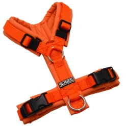 BUMER1000 Hundegeschirr, gepolstert ohne geteilten Bruststeg, Größe XXS, Gurtband Orange, Softshell OR-7104 Orangetöne, Ringe silberfarbig (Edelstahl), Schnallen schwarz (DURAFLEX®)