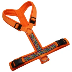 BUMER BOHO Hundegeschirr, gepolstert ohne geteilten Bruststeg, Größe L, Gurtband PREMIUM Electric Pumpkin, Softshell Neonorange, Ringe silberfarbig (Edelstahl), Schnallen schwarz