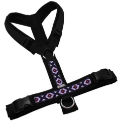 BUMER BOHO Hundegeschirr, gepolstert ohne geteilten Bruststeg, Größe L, Gurtband PREMIUM Pitch Black, Softshell Schwarz, Ringe silberfarbig (Edelstahl), Schnallen schwarz