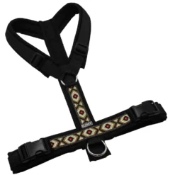 BUMER BOHO Hundegeschirr, gepolstert ohne geteilten Bruststeg, Größe L, Gurtband PREMIUM Pitch Black, Softshell Schwarz, Ringe silberfarbig (Edelstahl), Schnallen schwarz