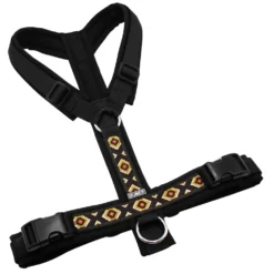 BUMER BOHO Hundegeschirr, gepolstert ohne geteilten Bruststeg, Größe L, Gurtband PREMIUM Pitch Black, Softshell Schwarz, Ringe silberfarbig (Edelstahl), Schnallen schwarz