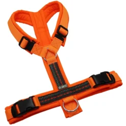 BUMER BOHO Hundegeschirr, gepolstert ohne geteilten Bruststeg, Größe M, Gurtband PREMIUM Electric Pumpkin, Softshell Neonorange, Ringe silberfarbig (Edelstahl), Schnallen schwarz (DURAFLEX®)