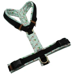 BUMER Hundegeschirr, gepolstert ohne geteilten Bruststeg, Größe L, Gurtband PREMIUM Pitch Black, Softshell WEIHNACHTEN #15, Ringe goldfarbig, Schnallen schwarz, Applikation