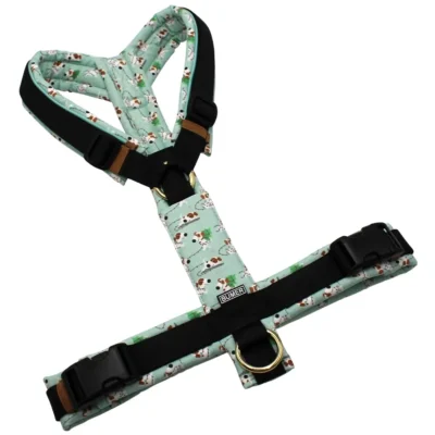 BUMER Hundegeschirr, gepolstert ohne geteilten Bruststeg, Größe L, Gurtband: PREMIUM Pitch Black, Softshell: WEIHNACHTEN #15, Ringe: goldfarbig, Schnallen: schwarz, Applikation