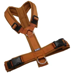 BUMER Hundegeschirr, gepolstert ohne geteilten Bruststeg, Größe M, Gurtband PREMIUM Copper Glow, Softshell Caffee Latte, Ringe silberfarbig (Edelstahl), Schnallen schwarz (DURAFLEX®)