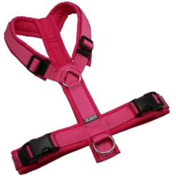 BUMER Hundegeschirr, gepolstert ohne geteilten Bruststeg, Größe M, Gurtband PREMIUM Himbeer Sorbet, Softshell Pink, Ringe silberfarbig (Edelstahl), Schnallen schwarz (DURAFLEX®)