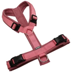 BUMER Hundegeschirr, gepolstert ohne geteilten Bruststeg, Größe M, Gurtband PREMIUM Perlmutt Rosa, Softshell Dusty Rose, Ringe silberfarbig (Edelstahl), Schnallen schwarz (DURAFLEX®)