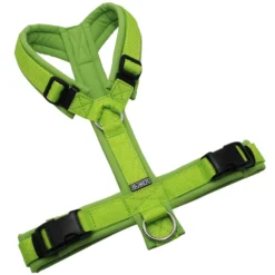 BUMER Hundegeschirr, gepolstert ohne geteilten Bruststeg, Größe M, Gurtband PREMIUM X Kiwi Kiss, Softshell Grannys Green, Ringe silberfarbig (Edelstahl), Schnallen schwarz