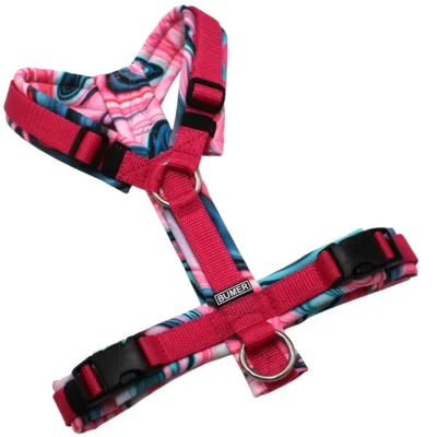 BUMER Hundegeschirr, gepolstert ohne geteilten Bruststeg, Größe S, Gurtband: Altrosa, Softshell: LIQUID GROOVY PINK, Ringe: silberfarbig (Edelstahl), Schnallen: schwarz