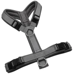 BUMER Hundegeschirr, gepolstert ohne geteilten Bruststeg, Größe S, Gurtband PREMIUM Pearly Horizon, MESH Grau, Ringe silberfarbig (Edelstahl), Schnallen schwarz