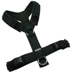 BUMER Hundegeschirr, gepolstert ohne geteilten Bruststeg, Größe S, Gurtband PREMIUM X Dunkelgrün, Softshell Dunkelolive, Ringe silberfarbig (Edelstahl), Schnallen schwarz