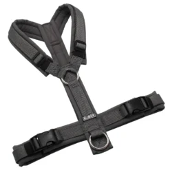 BUMER Hundegeschirr, gepolstert ohne geteilten Bruststeg, Größe S/M, Gurtband Dunkelgrau, Softshell Mittelgrau, Ringe silberfarbig (Edelstahl), Schnallen schwarz