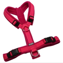 BUMER Hundegeschirr, gepolstert, ohne geteilten Bruststeg, Größe S/M, Gurtband Himbeere, Fleece Berry Noir, Ringe silberfarbig (Edelstahl), Schnallen schwarz