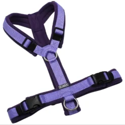 BUMER Hundegeschirr, gepolstert, ohne geteilten Bruststeg, Größe S/M, Gurtband Lila, Fleece Twilight Orchid, Ringe silberfarbig (Edelstahl), Schnallen schwarz