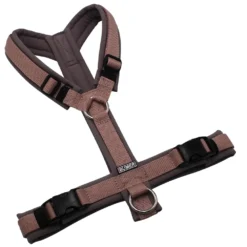 BUMER Hundegeschirr, gepolstert ohne geteilten Bruststeg, Größe S/M, Gurtband Schmutziges Rosa, Softshell Grau, Ringe silberfarbig (Edelstahl), Schnallen schwarz