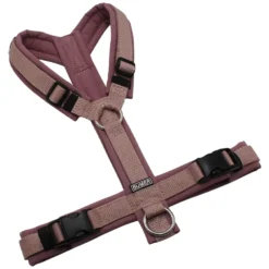 BUMER Hundegeschirr, gepolstert ohne geteilten Bruststeg, Größe S/M, Gurtband Schmutziges Rosa, Softshell Smoky Violet, Ringe silberfarbig (Edelstahl), Schnallen schwarz